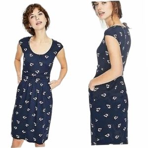 Boden Navy Blue Dress with White Pattern